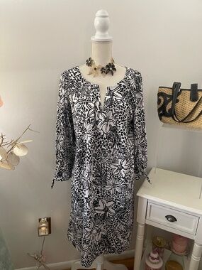 Lilly Pulitzer Black & White Floral Print Long Sleeve Dress